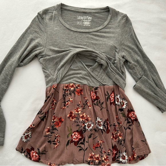 Latched Mama Tops - Latched Mama long sleeve babydoll blouse for breastfeeding and pregnancy